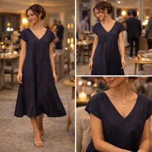 KristenseN DU NORD Silk Cotton V-Neck Midi Dress Black Made in Italy Size 1